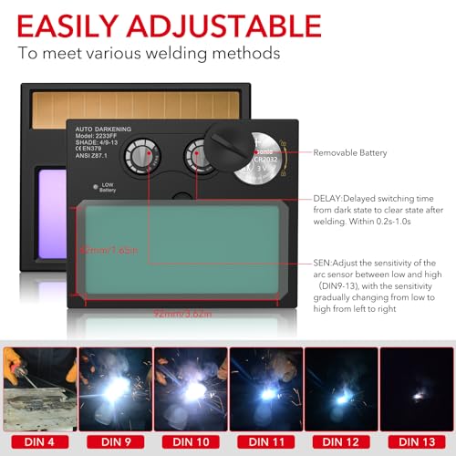 Image of TRQWH Welding Helmet with Light True Color Auto Darkening Welding Helmets for Men Solar Powered Welding Hood with 2 Arc Sensor Wide Shade 4 /9-13 for TIG MIG ARC Cool Welder Mask