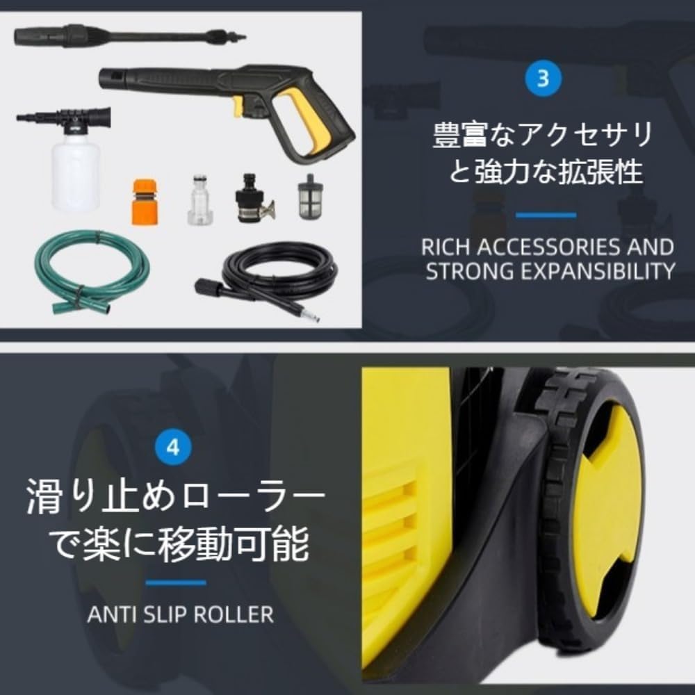 高圧洗浄機 1400W 25MPa 家庭用 直結・自吸両用 省エネ 軽量