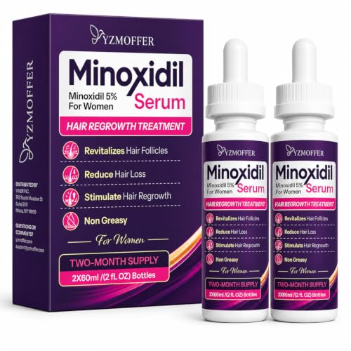Yzmoffer Minoxidil 5% Hair Regrowth Treatment for Women, Topical Serum Drops for Thinning Hair, Revitalizes Hair Follicles, Reduces Hair Loss, Non-Greasy Liquid Formula, 2-Month Supply