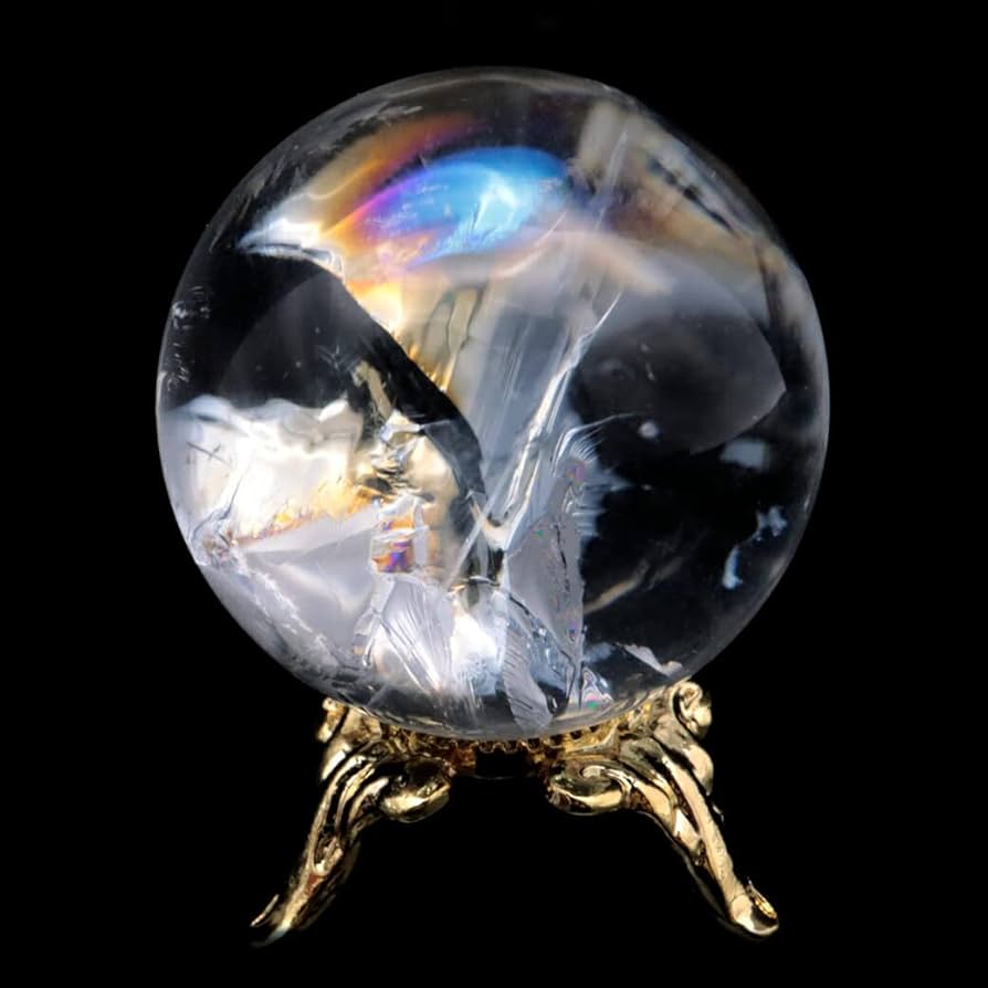 期間限定価格‼️美品 希少品 ガーデン丸玉水晶（虹入り）台座付きセット 大特価‼️美品 希少品 ガーデン丸玉水晶（虹入り）台座付きセット