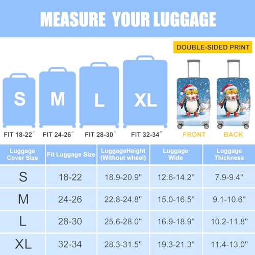 Image of Christmas Penguin Luggage Cover - Cute Winter Penguin Suitcase Protector, Holiday Travel Luggage Sleeve, Stretchable & Waterproof,S