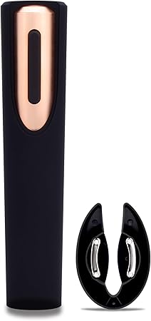 Vin Fresco Battery Powered Wine Bottle Opener with Stand, Built-in Foil Cutter | Electric Corkscrew for Wine Lovers (Black & Rose Gold)