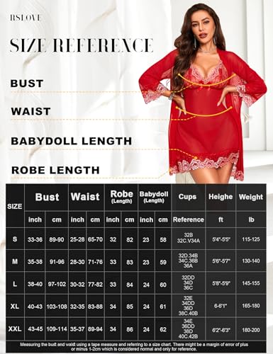 Image of RSLOVE Women Sexy Lingerie Set 3 Piece Babydoll & Lace Kimono Robe Strap Chemise Sleepwear Mesh Nightgown
