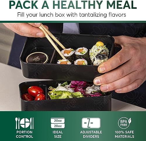 Umami Bento Box Adult Lunch Box with Utensils, 1200 ml Large, All-in-One Meal Prep Compartment Lunch Box Containers for Men/Women, Cute Leak Proof Bento Box, Lunch Organizer - Image 2