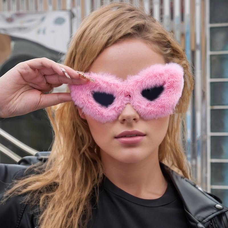 LASPOR Women Plush Fuzzy Cat Eye Sunglasses Punk Soft Velvet Shades Ladies UV400 Handmade Party Eyewear4