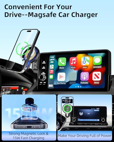 Image of PZK Car Phone Mount for Honda Civic 2022-2025 2026 /Acura Integra 2023-2025 LX /EX /EX-L /Sport /Sport Hybrid /Touring /Si /Type R for 7 /9-Inch Screen Magnetic 15W Fast Wireless Charger Phone Holder