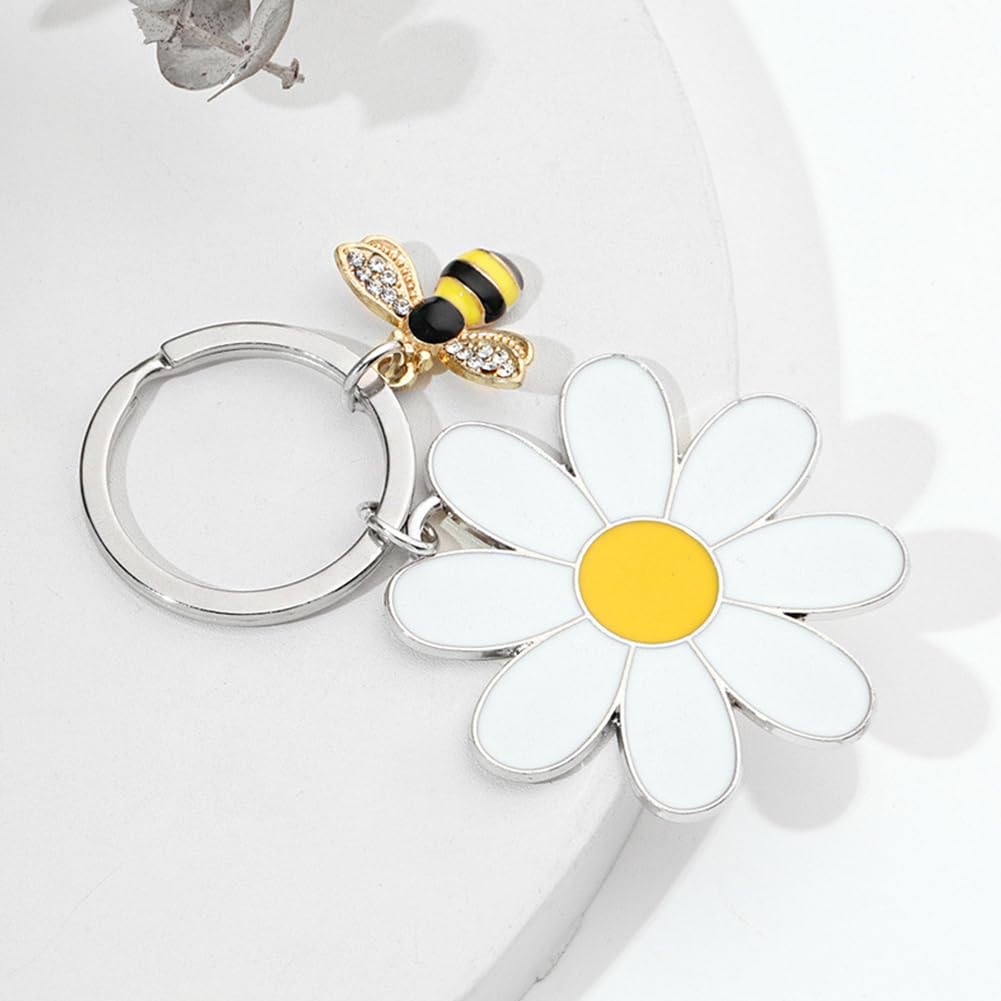 MEZHEN Daisy Key Ring Flower Key Ring Party Bag Women's Key Ring Bee Decoration Pendant Key Ring Decoration Key Purse Bag Accessories Party Gifts - Image 3