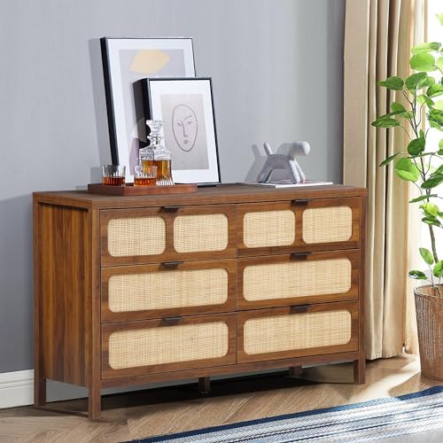 Amazon.com: 6 Drawer Dresser Rattan Dresser Modern Chest with Drawers ...