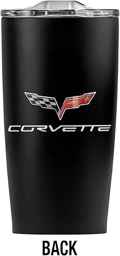 Miniatura 2 de Logovision Chevy Official 2005 Corvette Emblem With Text - Vaso de viaje de acero inoxidable de 20 onzas, aislado al vacío y doble pared con tapa