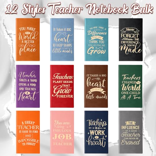 Regalo para el día del profesor A6, pack de 24 cuadernos de cuero con bolígrafo incluidos 5