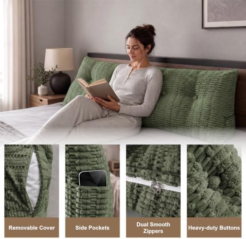 ASLUMBER Headboard Pillow Twin, Dorm Wedge Pillow, Bed Pillows for Sitting up in Bed, Dorm Bed Headboard for Read, Work, Play in Beds, Daybed Backrest Pillows with Removable Washable Cover, Green - 5