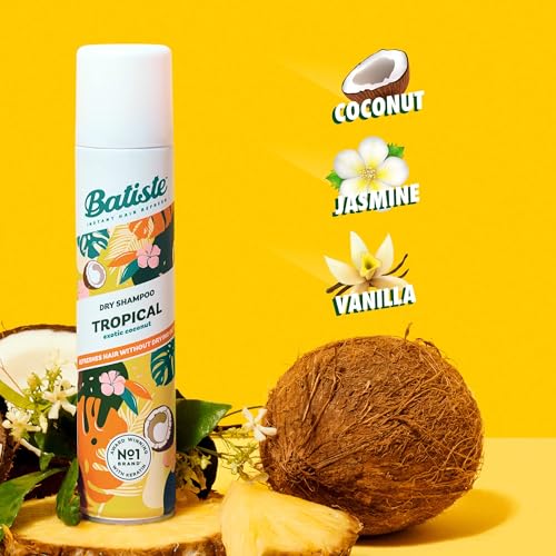 Image of Batiste Dry Shampoo, Tropical Fragrance, 5.71 Oz | Coconut, Vanilla and Jasmine Scent; Refresh Hair and Absorb Oil Between Washes; Waterless Shampoo; For Hair Texture and Body
