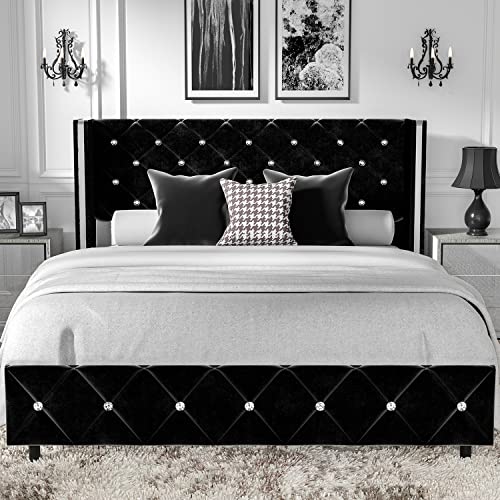 Buy Queen Size Platform Bed Frame with Wingback, Upholstered Bed Frame