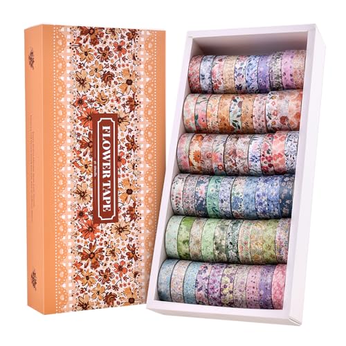 icceemee 60 Rolls Flowers Theme Washi Tape Set with Different