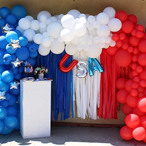 Image of PartyWoo Patriotic Red White and Blue Crepe Paper Streamers 6pcs 492ft Pack of Red White Blue Silver Crepe Paper Streamers for Independence Day 4th of July Memorial Day USA Theme Party Decorations