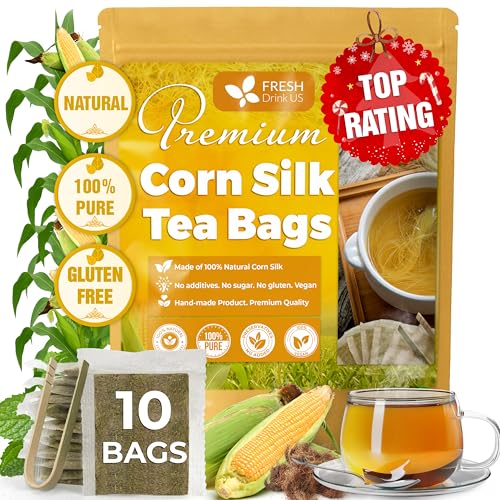 Image of FreshDrinkUS, Premium 10 Tea Bags Corn Silk Tea, 100% Natural & Pure from Corn Silk. Herbal Tea. Clean Ingredients. Made with Natural Material Tea Bags. No Sugar, No Caffeine, Vegan.