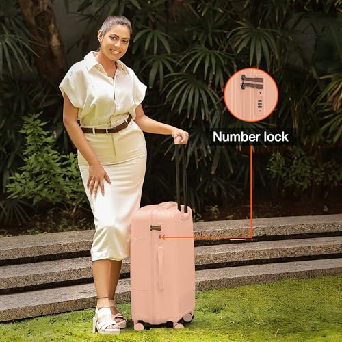 Image of Nasher Miles Coorg Hard-Sided Polypropylene Luggage Set of 2 | 55cm & 65cm | 8 Wheels Small & Medium Trolley Bag for Travel | Suitcase (Peach)