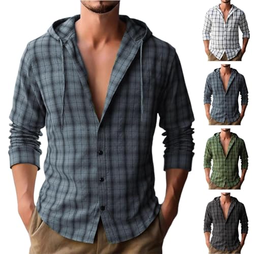 Checkered Button Up Shirt Men Long Sleeve Casual Plaid Shirt Cowboy Work Shirts Transitional Weather no Pockets