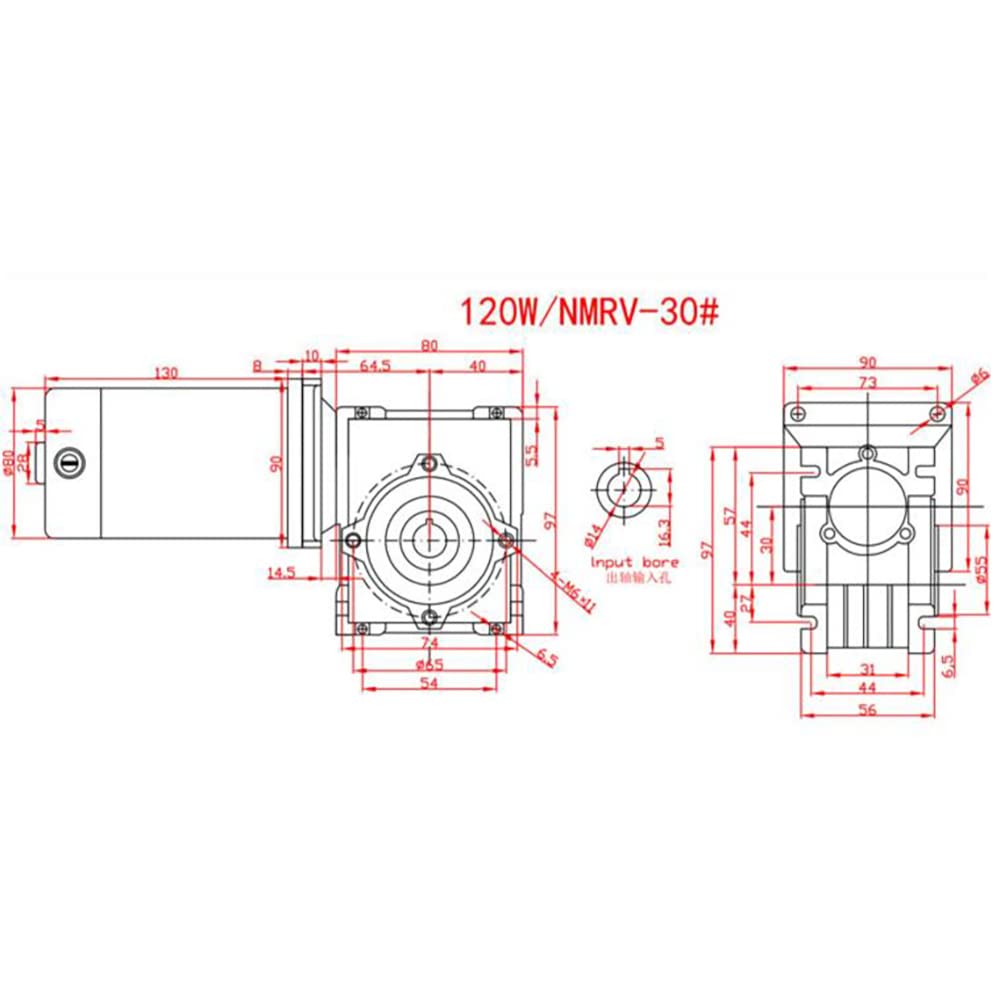 Motor Reductor de Engranaje Helicoidal RV30 120W 12V 24V CC, Motorreductor de CC Autoengranaje Rotación Del Eje de Bloqueo único CW CCW Velocidad Ajustable (24V 105RPM)