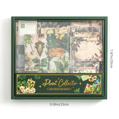 Image of Scrapbooking Supplies Kit, Vintage Botanical Aesthetic Scrapbook Kit for Bullet Junk Journal, Stationery, A6 Grid Notebook, Flower DIY Journaling Supplies, Birthday Craft Gift for Women Craft Lover