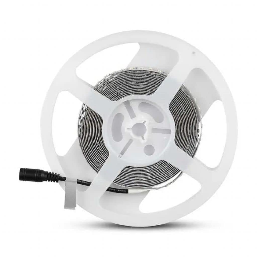 V-TAC Ruban LED bobine de 5 mètres 12 W au mètre ruban lumineux SMD 2835 Couleur de la lumière blanche naturelle 4000 K d'intérieur avec bande adhésive, alimenté à 12 V.