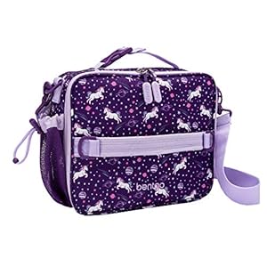 Bentgo® Kids Lunch Bag – Durable, Double Insulated, Water-Resistant Fabric, Interior & Exterior Zippered Pockets, Water Bottle Holder – Ideal for Children 3+ (Unicorn)
