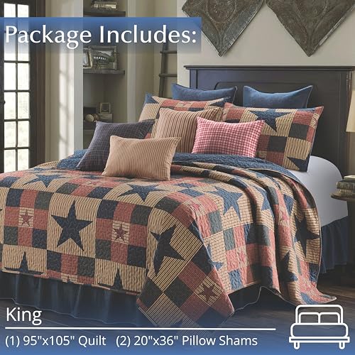 Virah-Bella-3-Piece-King-Cabin-Quilt-Bedding-Set-Mountain-Cabin-Blue-Rustic-Country-Reversible-Patchwork-Comforter-Set-with-Decorative-Pillow-Shams-BlueTan Virah Bella 3 Piece King Cabin Quilt Bedding Set Mountain Cabin Blue Rustic Country Reversible Patchwork Comforter Set with Decorative Pillow Shams BlueTan