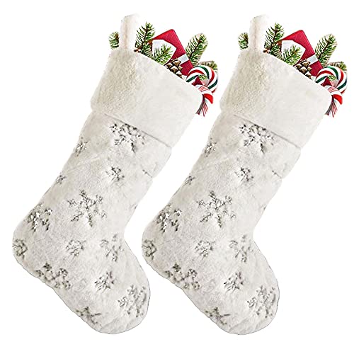 SherryDC White Plush Christmas Stockings 2 Pack...