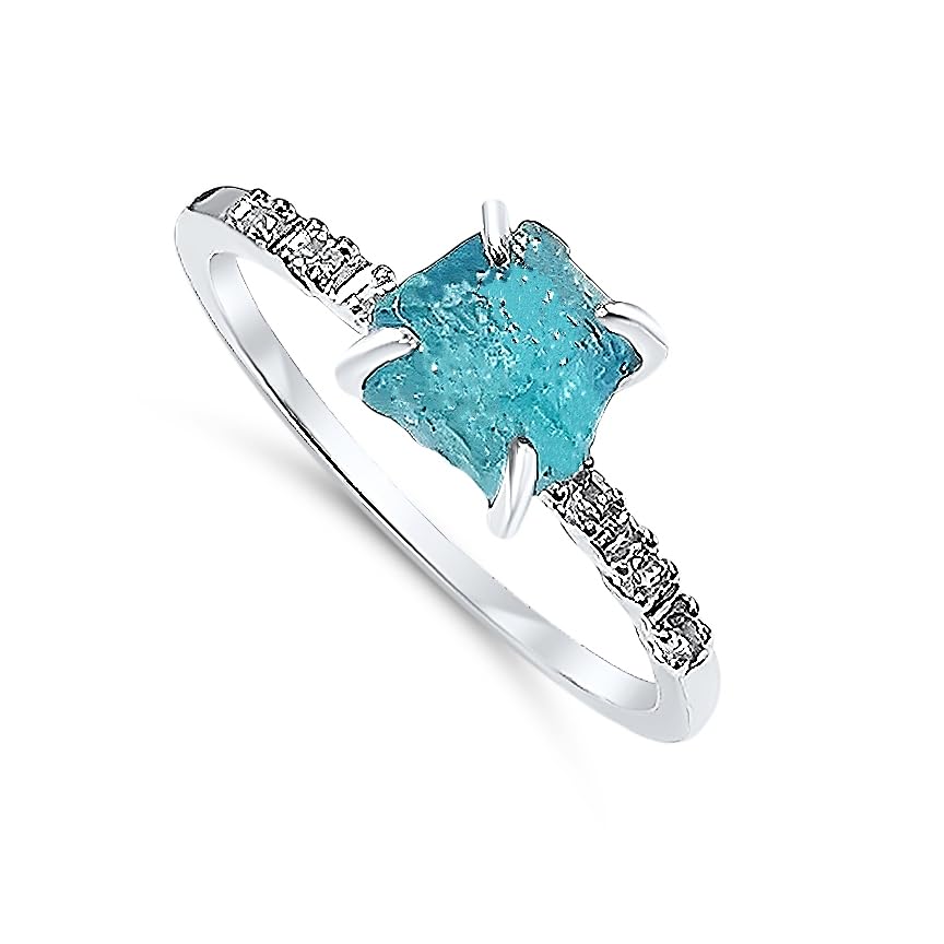 Real Raw apatite Crystal Dainty Ring white Gold Birthstone gift for sister daughter niece Christmas birthday Uniquelan Jewelry (apatite, 8)