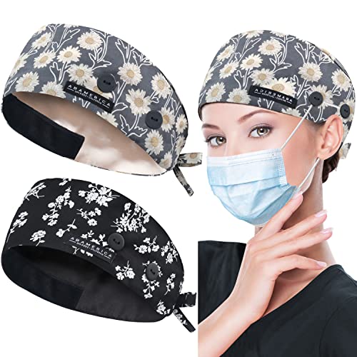 ABAMERICA Working Caps with Button and Sweatband, Adjustable Working Hats for Women Men, One Size(Tie Back or Toggle)