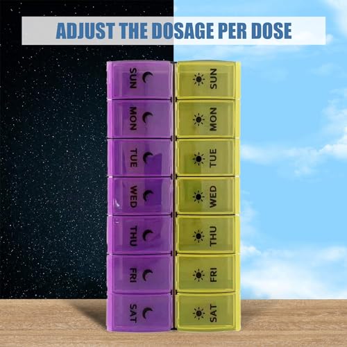 Image of Large Pill Organizer 2 Times a Day, Weekly Pill Case, AM PM Pill Box, Day Night Pill Container 7 Day, Vitamin Case Medicine Dispenser Twice a Day (Yellow & Purple)