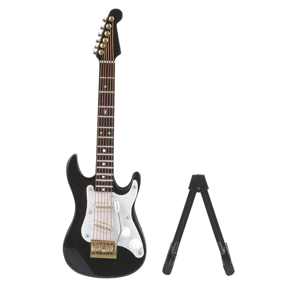 Guitare électrique miniature en bois de 5,5 pouces – Modèle de guitare – Écran – Instrument de musique miniature – Maison de poupée – Décoration (noir) - Les Beatles, Paul McCartney, John Lennon, RIngo Starr, George Harrison Guitare électrique miniature en bois de 5,5 pouces - Modèle de guitare - Écran - Instrument de musique miniature - Maison de poupée - Décoration (noir)