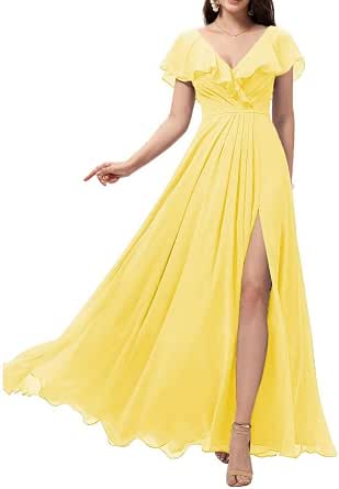 Vestidos largos de dama de honor de chiffon con tirantes de cuello halter Gris Acero