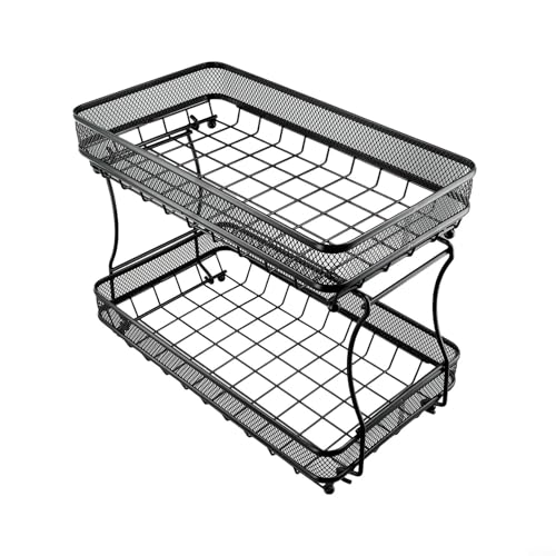 Yuanpgky Corbeille à fruits amovible à 2 étages pour comptoir de cuisine – Bol à pain en acier noir avec finition vintage huilée, design en grille pour la circulation de l'air, non