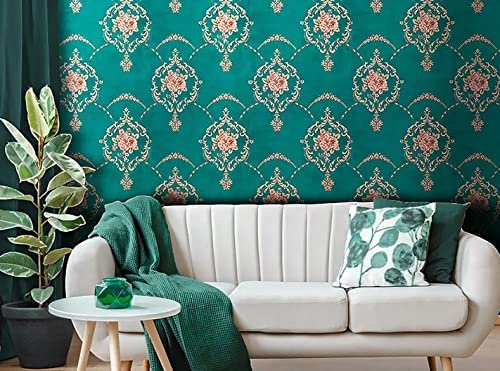 Image of Green Floral Peel and Stick Wallpaper Elegant Lillies Bedroom LIVINGROOM PVC SELF Adhesive Wallpaper 200 * 45CM-9SQFT (European Style Green Floral)