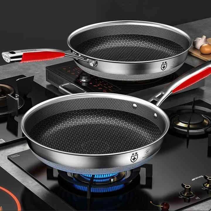 Image of 32CM Stainless Steel Honeycomb Frying Pan with Ceramic Coating, Induction Compatible Triply Fry Pan, Non-Toxic Omelette & Stir Fry Pan, Metal Utensil Safe, Dishwasher & Oven Safe Cookware