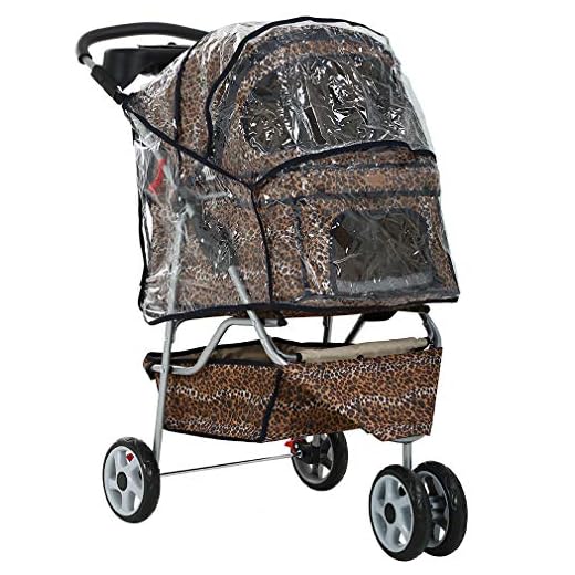All Terrain Extra Wide Leopard Skin 3 Wheels Pet Dog Cat Stroller w/RainCover