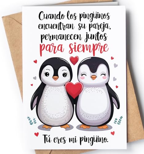 Tarjeta de Aniversario para Hombre, Mujer - Tarjeta de Aniversario para Marido, Novio, Novia - Tarjeta de San Valentín para Pareja - Regalo de Feliz Aniversario para él o ella -Pinguino Greeting EU 88