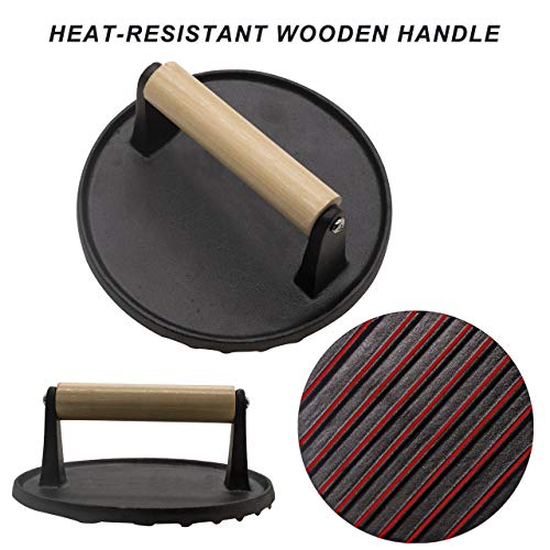 EAZY2HD Griddle Accessories Kit - 7 inch Cast Iron Burger Bacon Press with 10 Inch Heavy Duty Basting Cover Cheese Melting Dome for Flat Top Griddle Grill Cooking Indoor/Outdoor