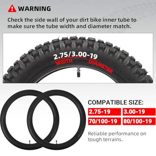 Image of AR-PRO (2-Pack) 2.75 /3.00-19 inch Heavy Duty Dirt Bike Inner Tubes with TR4 Valve Stem for 70 /100-19, 80 /100-19 19 inch Dirt Pit Tires, Compatible with Surron, Talaria, Segway, UltraBee and More
