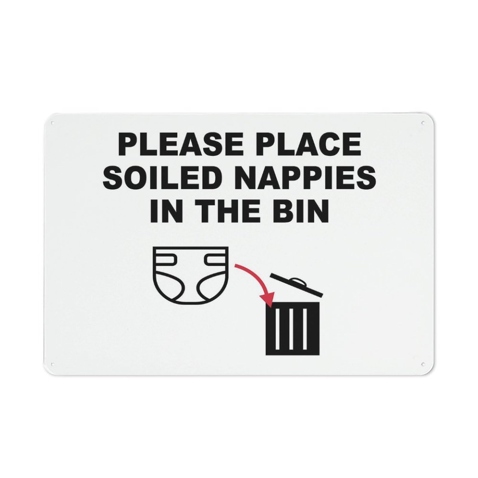 Please Place Soiled Nappies In The Bin Sign 12 X 8 Inches Reflective Aluminum Metal Warning Signage With Symbol For Indoor Outdoor Use