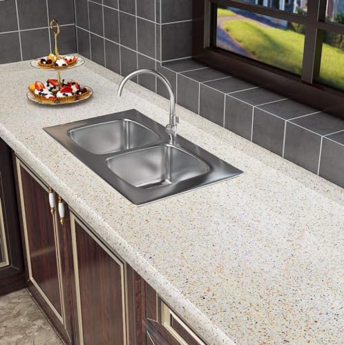 Image of TEKCOOL Granite Self Adhesive Waterproof Contact Film Wallpaper for Countertops Cupboard Door, Almirah, Fridge, Tabletop, Wall, Floor Renovation Projects (60X200 cm, Glossy Gold-3pc) - Solid