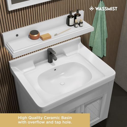 Image of WASSMIST Bathroom Vanity Washbasin Cabinet with Mirror & Shelf | Wall Mounted Wash Basin with Cabinet Full Set | Waterproof & Unbreakable (White)