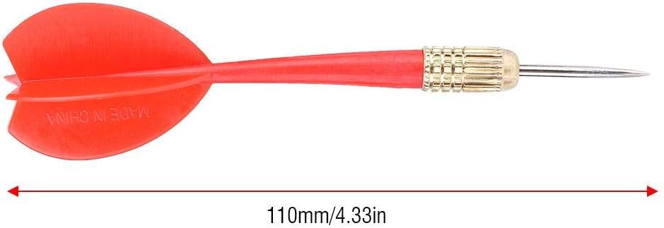 A single red dart with a measurement overlay showing its length as 110mm / 4.33in.