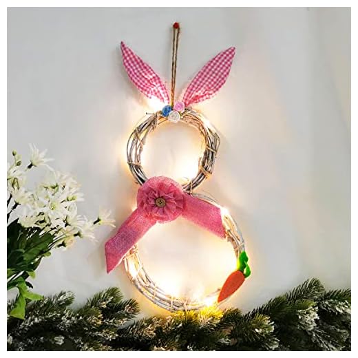 Påskkrans 48 cm, påskhare krans vår dörrkrans, LED påskdörrdekoration, påskharare ornament med ljus, vårkrans, hemmafest påskdekoration (rosa)