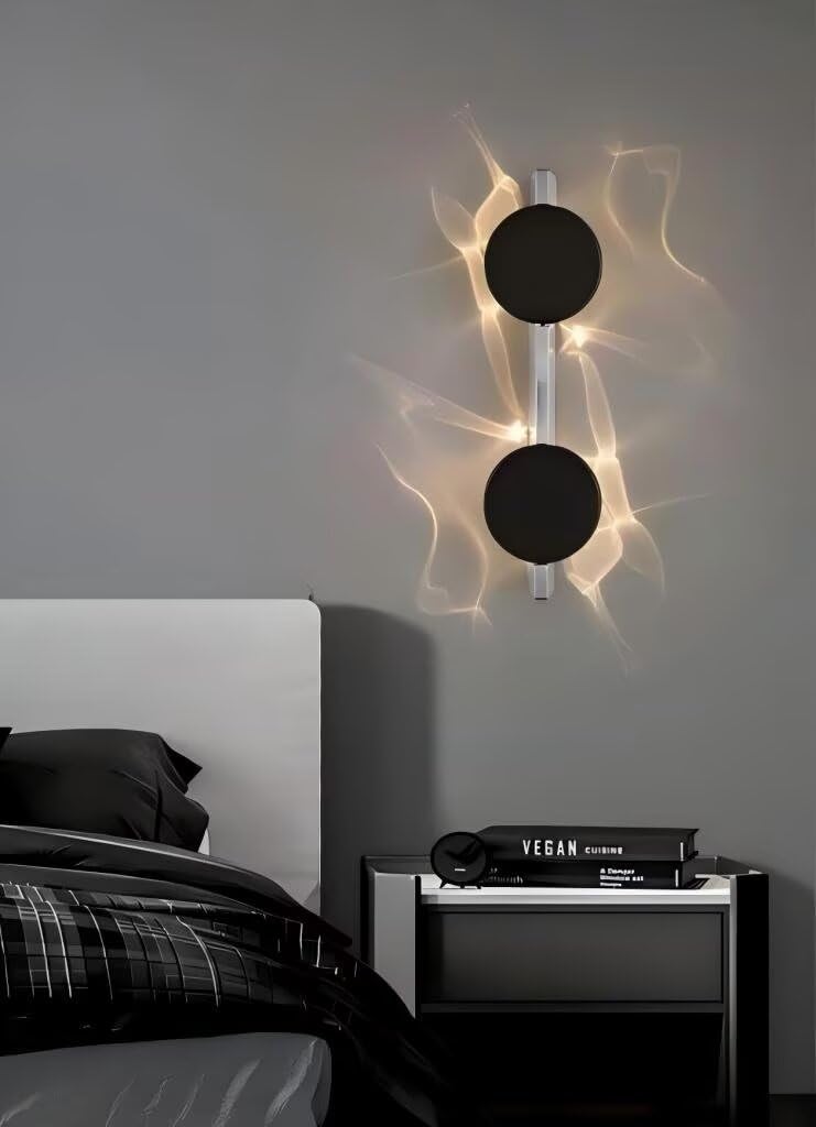 Wandleuchte Innen LED Modern, 5W-38cm Doppelkopf Wandlampe Stainless Steel Lamp Body&Drehbare Schwarz Leuchtenkopf, Minimalistisch Wandbeleuchtung für Wohnzimmer Schlafzimmer Flur