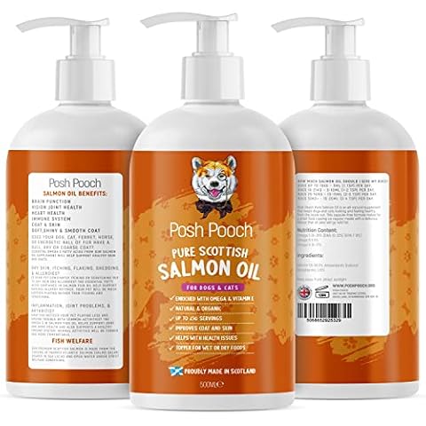 Scottish Salmon Oil For Dogs & Cats Natural Omega 3,6,9 With Vitamin E, Pure Fish Oil Promotes Shiny Coats, Enhanced Appetite, Relieves Itchiness , Increase Energy Kibble Supplement Booster (500ml) Cover