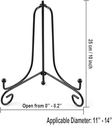 Miniatura 3 de Paquete de 5 soportes de exhibición de hierro de 9.8 in10 pulgadas, soporte de placa de caballete de hierro negro para mostrar imágenes, platos,