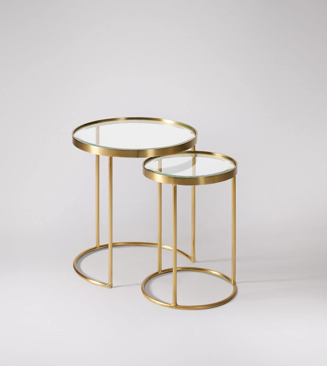 Metalex Creation Coffee Table Nesting Table Side Table End Table Set of 2 Golden Frame Round Glass Tables, Living Room Bedroom Apartment Modern Industrial Simple Nightstand