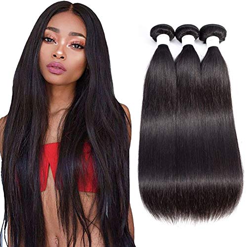 Brazilian Straight Bundles Human Hair 3 Bundles 10A Straight Weave Hair Bundles 100% Unprocessed Virgin Hair Extensions Natural Black (14 16 18)